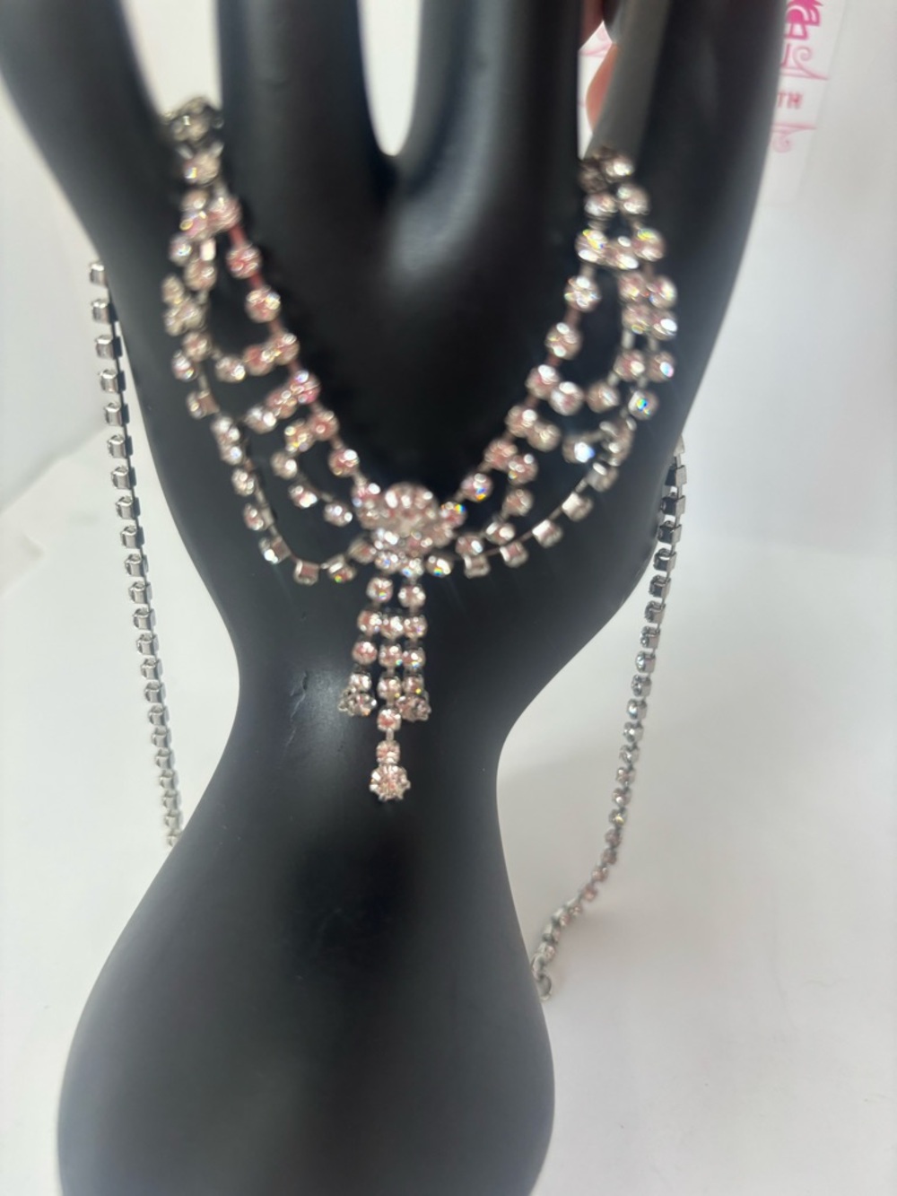 Vintage Silver Crystal Drop Necklace - Picture 8 of 8